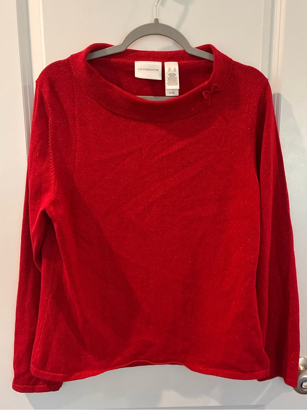 Liz Claiborne Red Sparkle Long Sleeve Knit Top